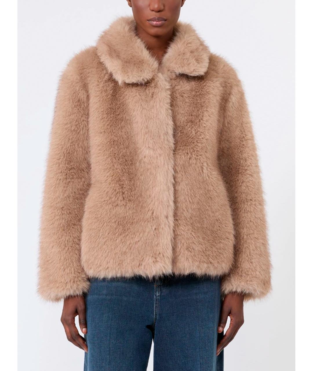 MAX MARA Бежевая полиэстеровая шуба, фото 4