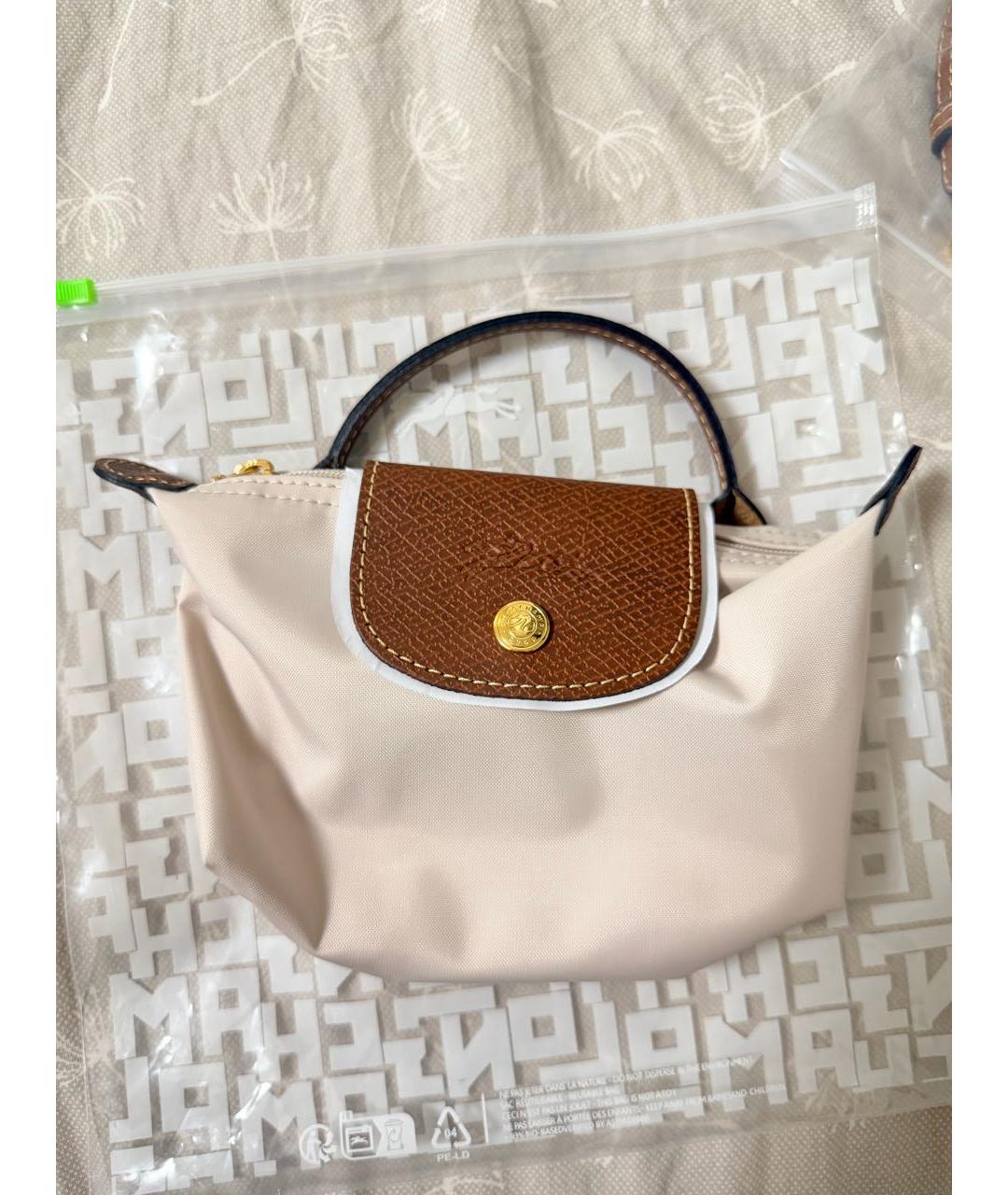 LONGCHAMP Бежевая синтетическая сумка с короткими ручками, фото 5