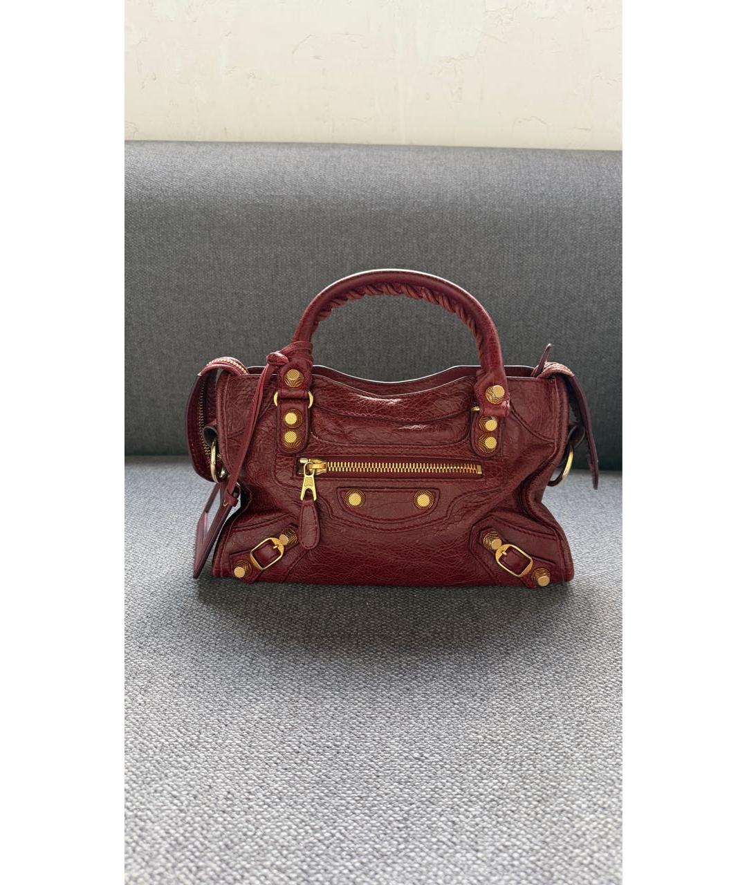 BALENCIAGA Бордовая кожаная сумка с короткими ручками, фото 6
