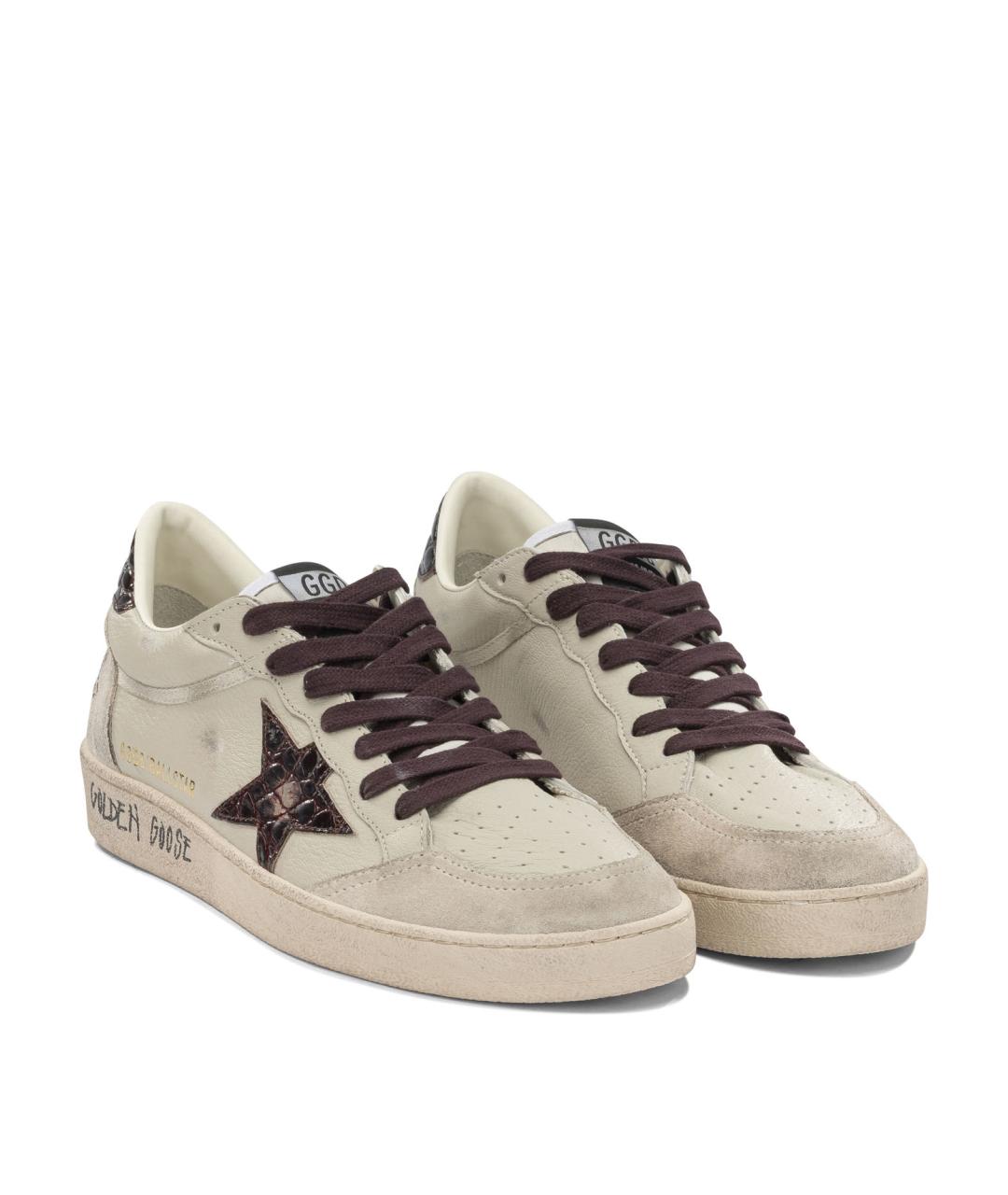 GOLDEN GOOSE Бежевые кожаные низкие кроссовки / кеды, фото 2
