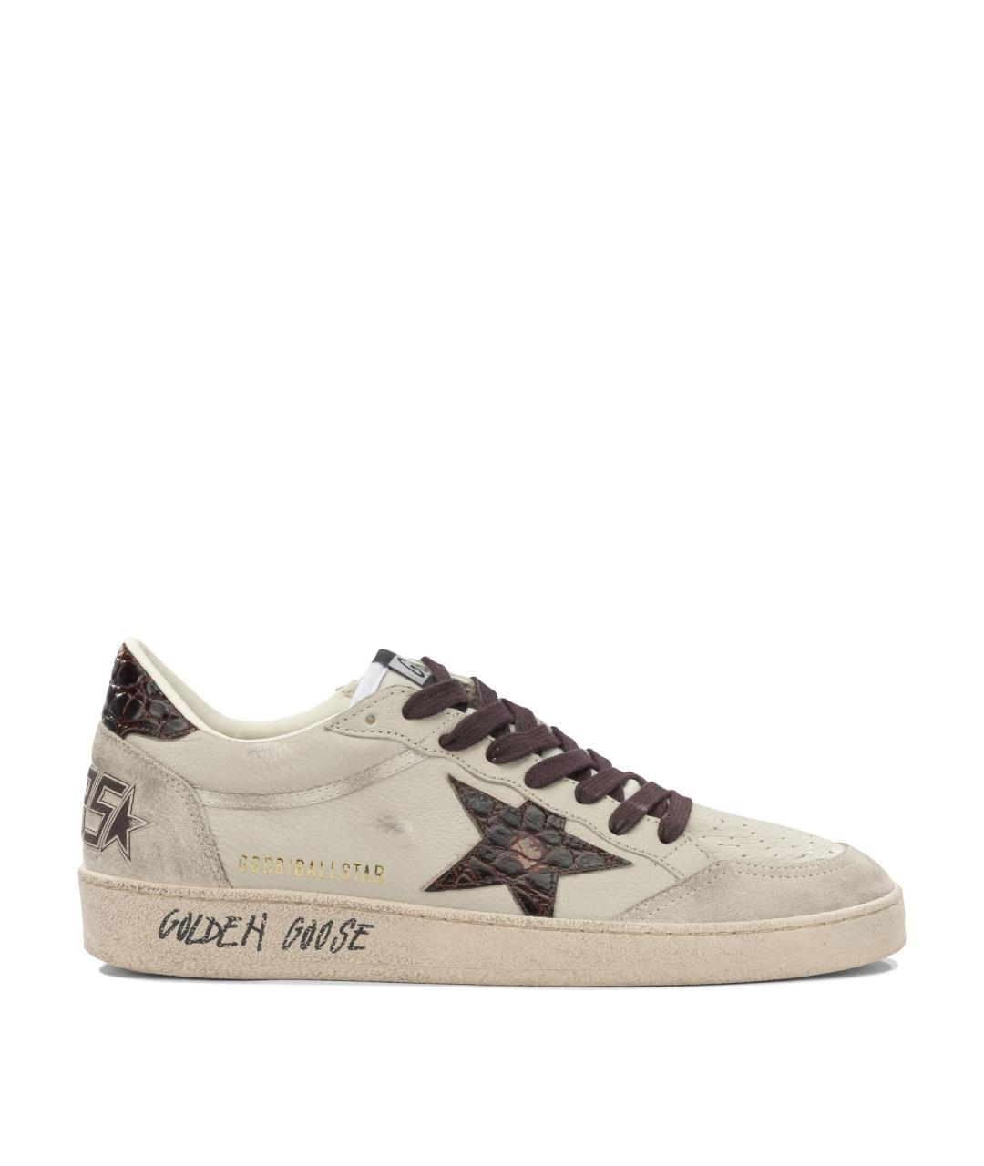 GOLDEN GOOSE Бежевые кожаные низкие кроссовки / кеды, фото 1