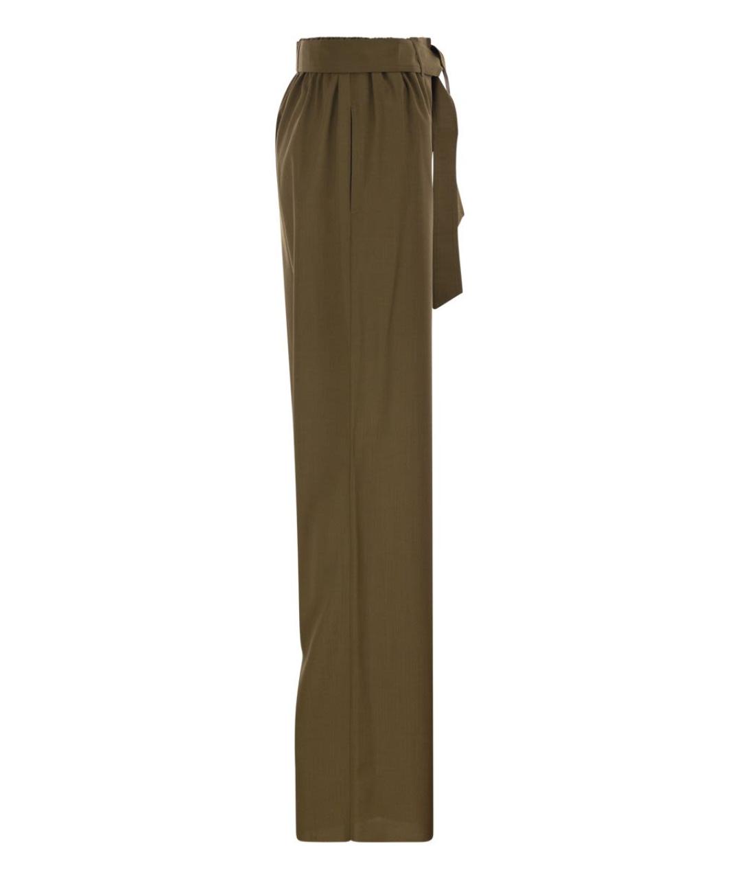 MAX MARA Хаки шерстяные прямые брюки, фото 3