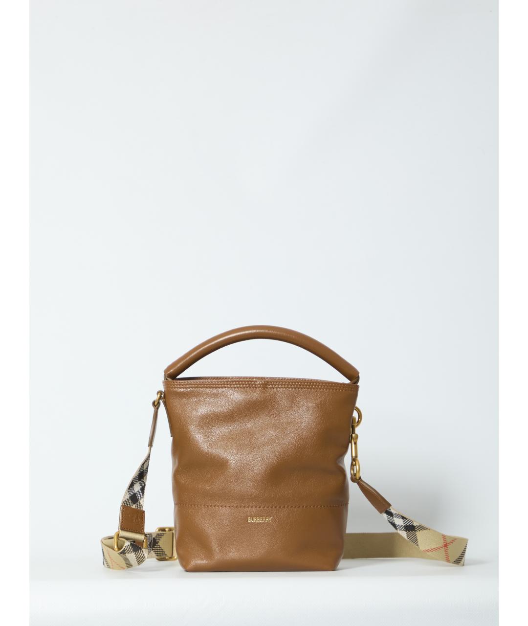 BURBERRY Коричневая кожаная сумка с короткими ручками, фото 5