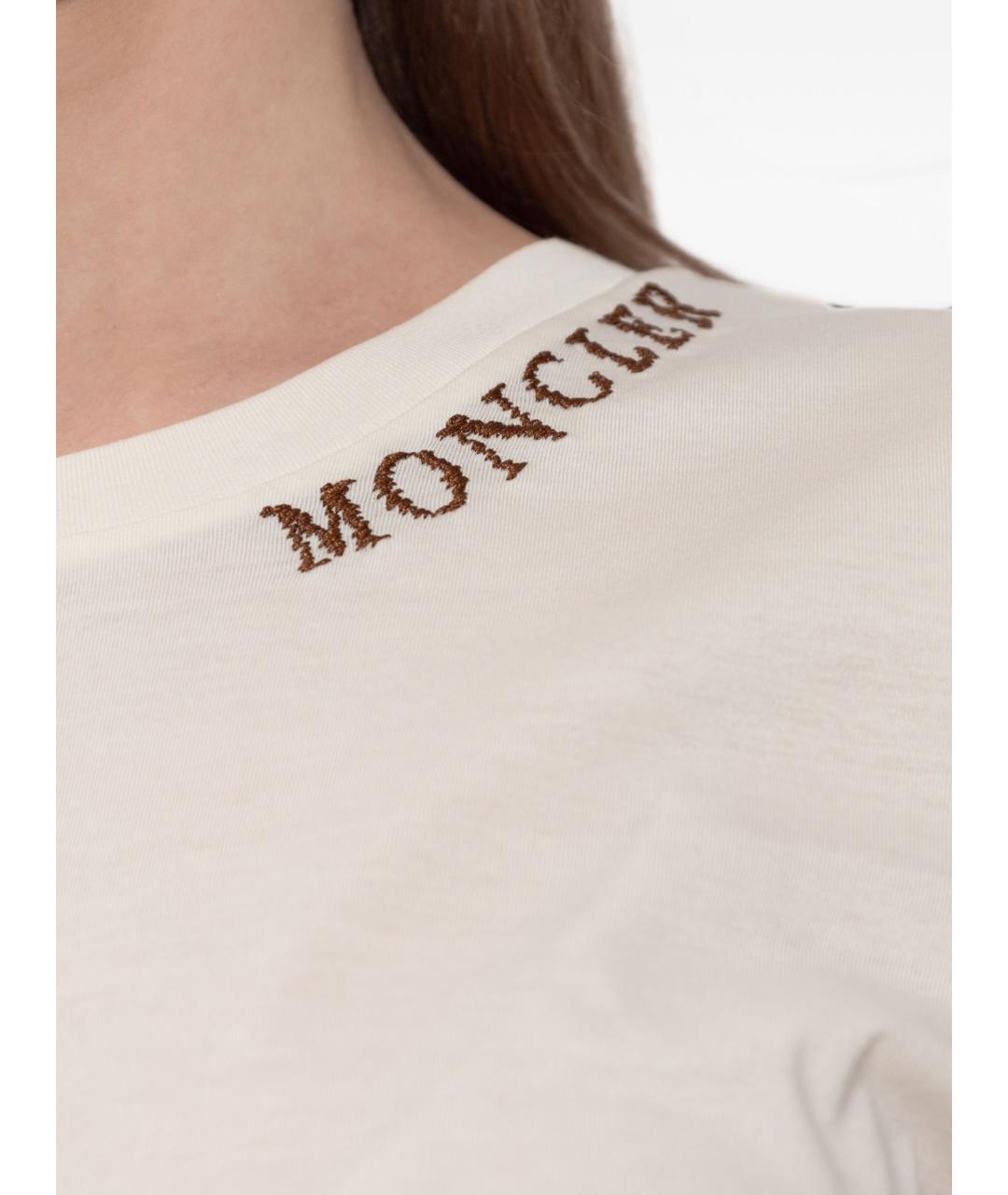 MONCLER Бежевая хлопковая футболка, фото 5