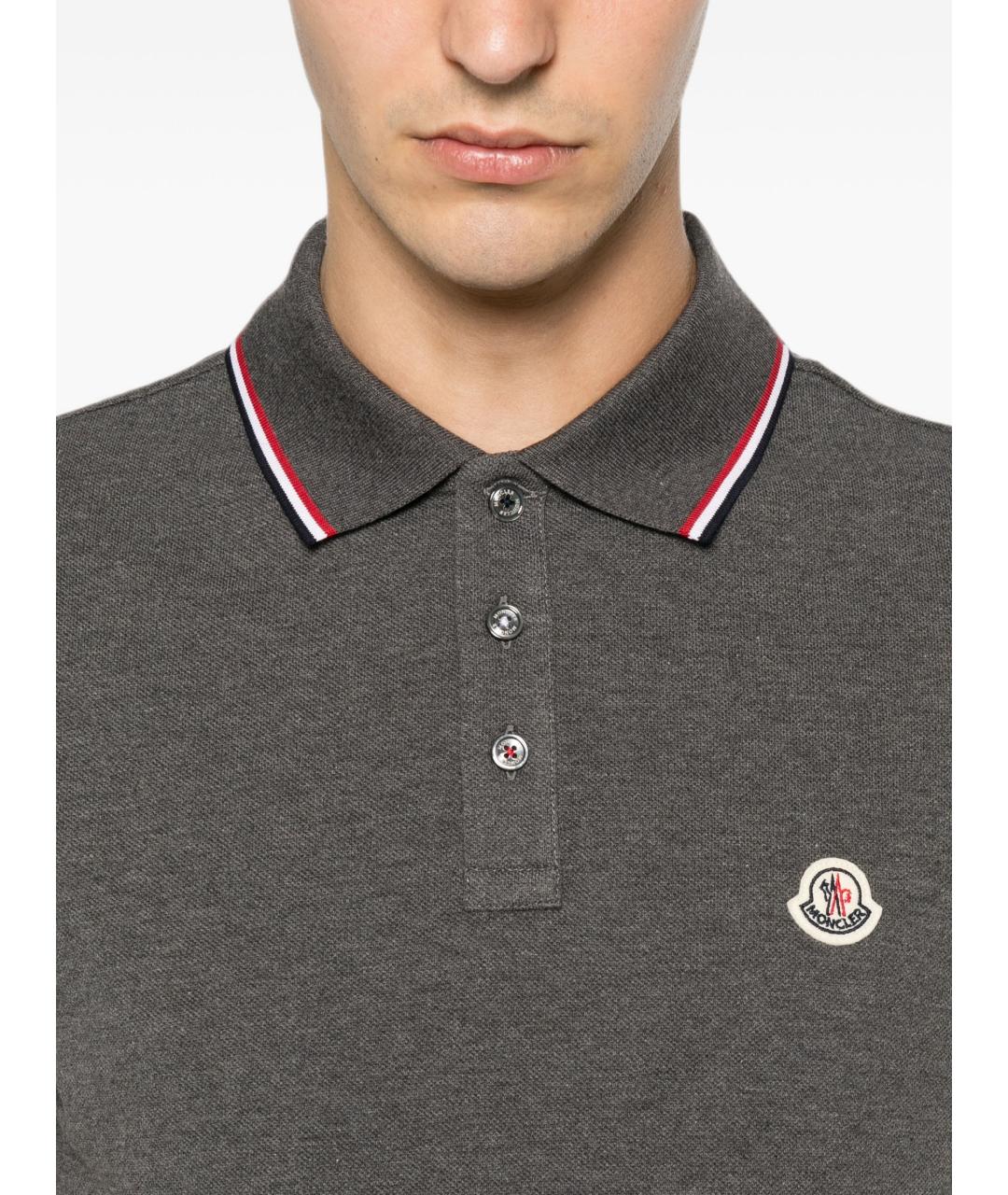 MONCLER Серое хлопковое поло с коротким рукавом, фото 3