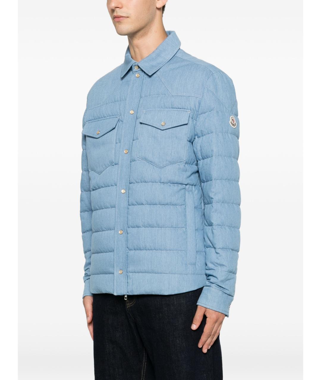 MONCLER Голубой полиамидовый пуховик, фото 2