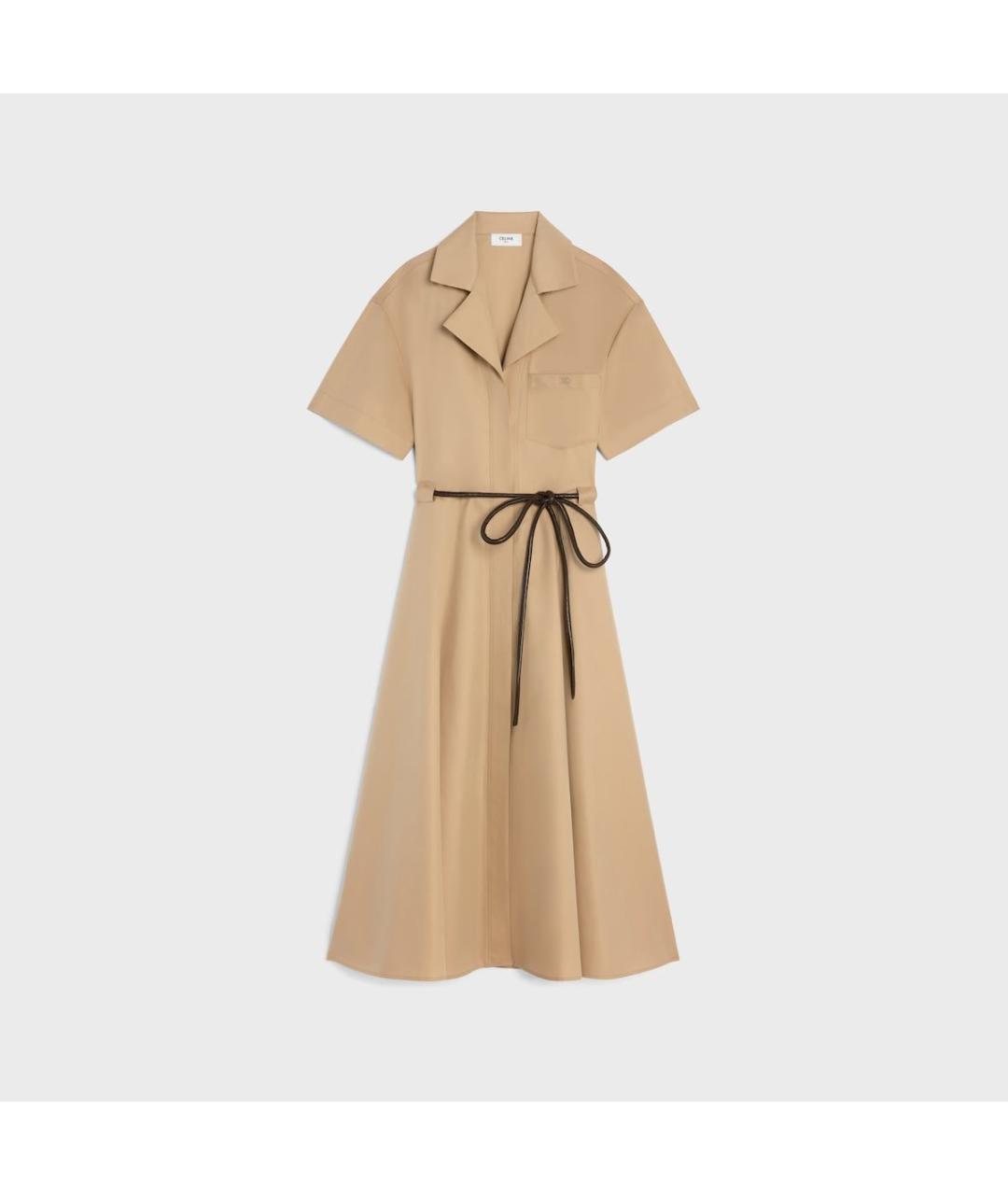 CELINE Бежевое хлопковое повседневное платье, фото 5