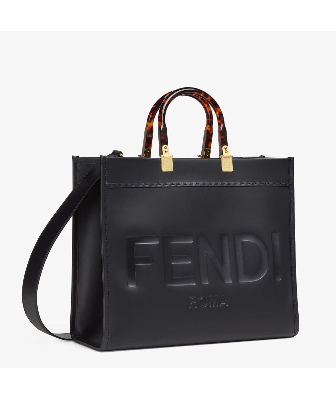 FENDI Черная кожаная сумка тоут, фото 2