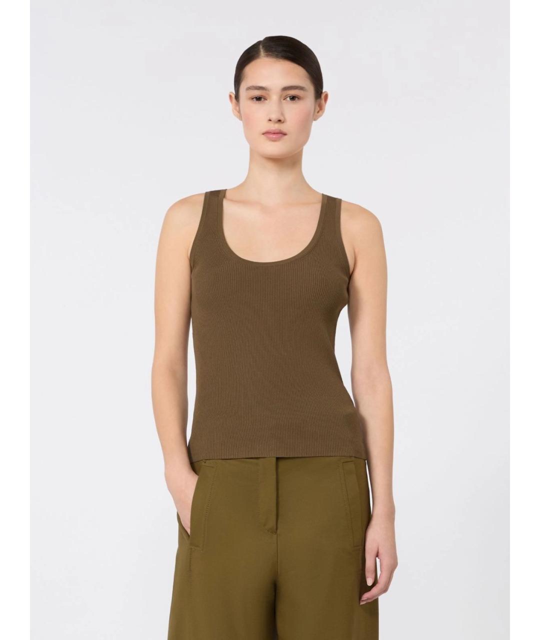 MAX MARA Хаки полиэстеровая майка, фото 3