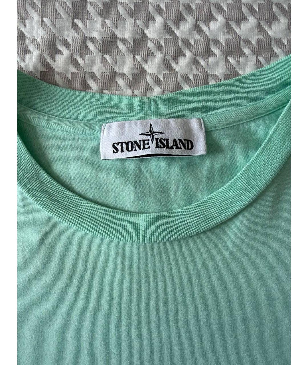 STONE ISLAND Бирюзовая хлопковая футболка, фото 4