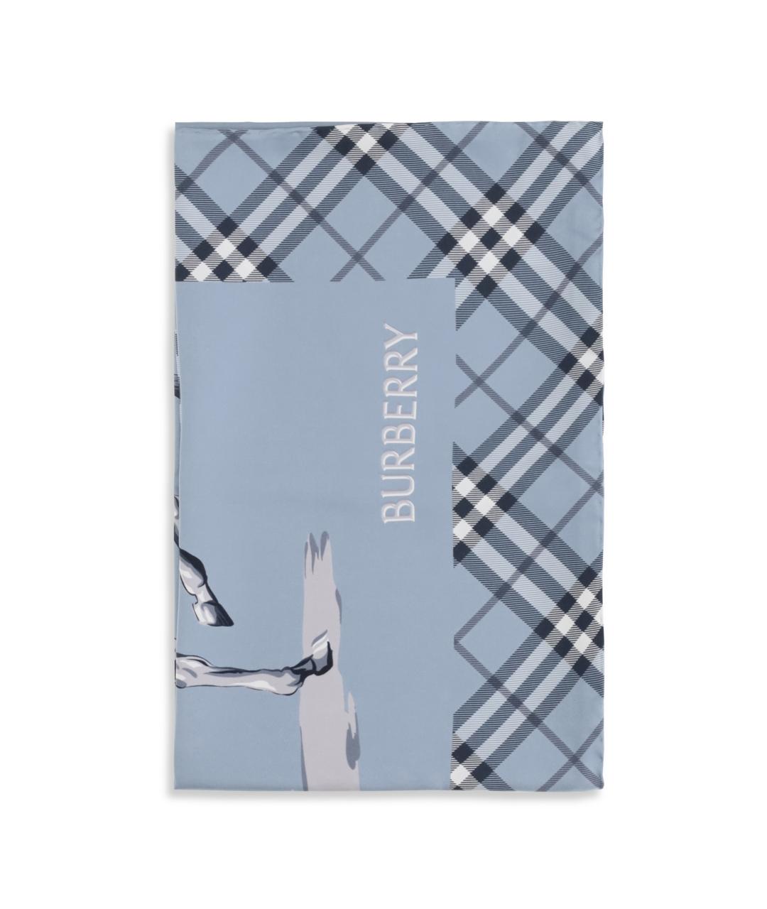 BURBERRY Голубой шелковый шарф, фото 1