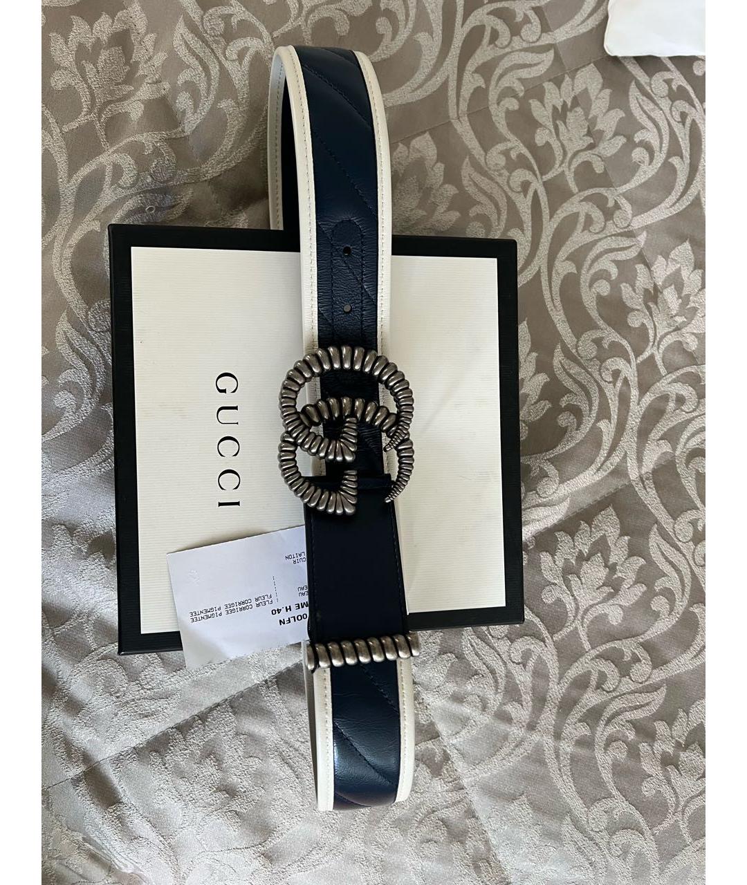 GUCCI Темно-синий кожаный ремень, фото 5