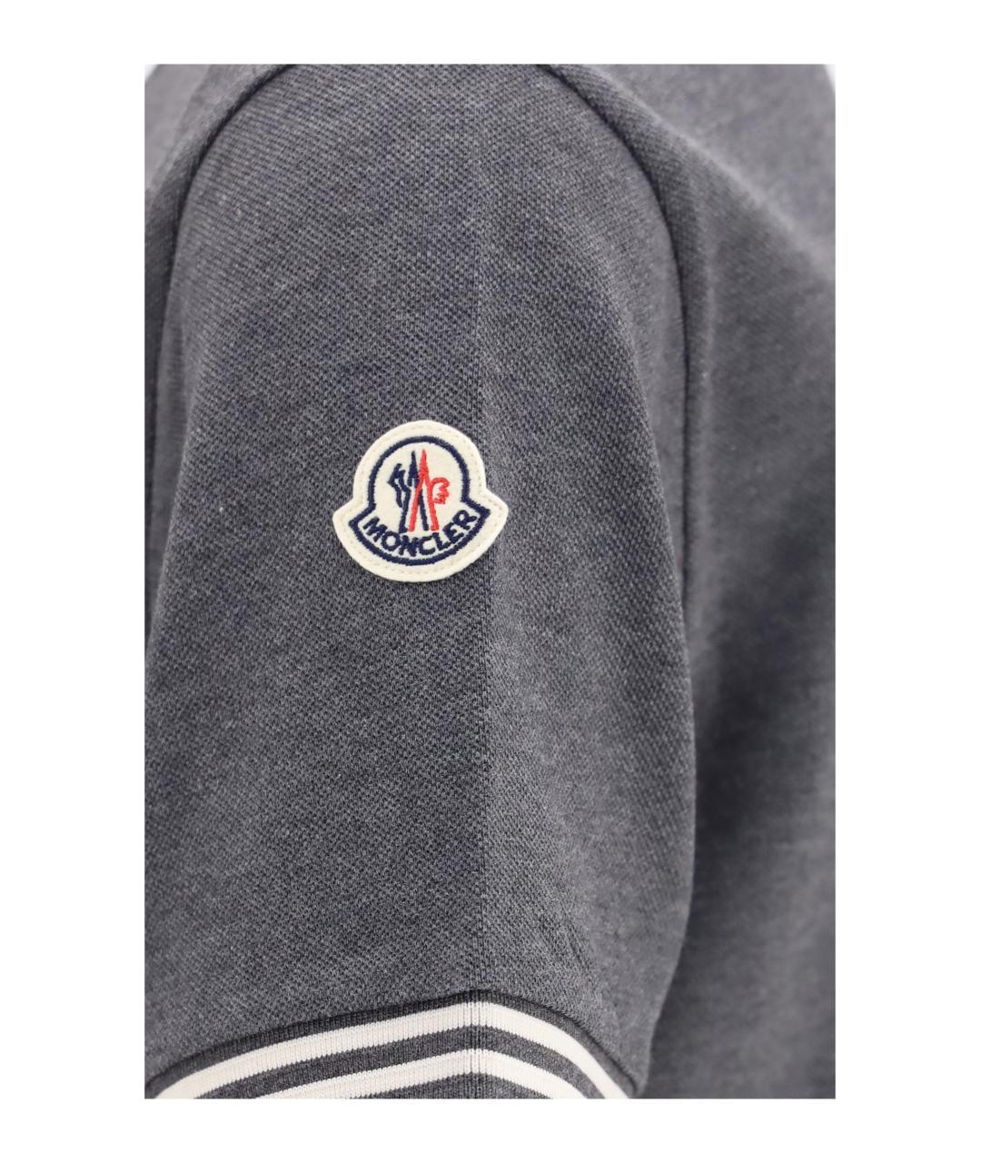 MONCLER Серое хлопковое поло с коротким рукавом, фото 3