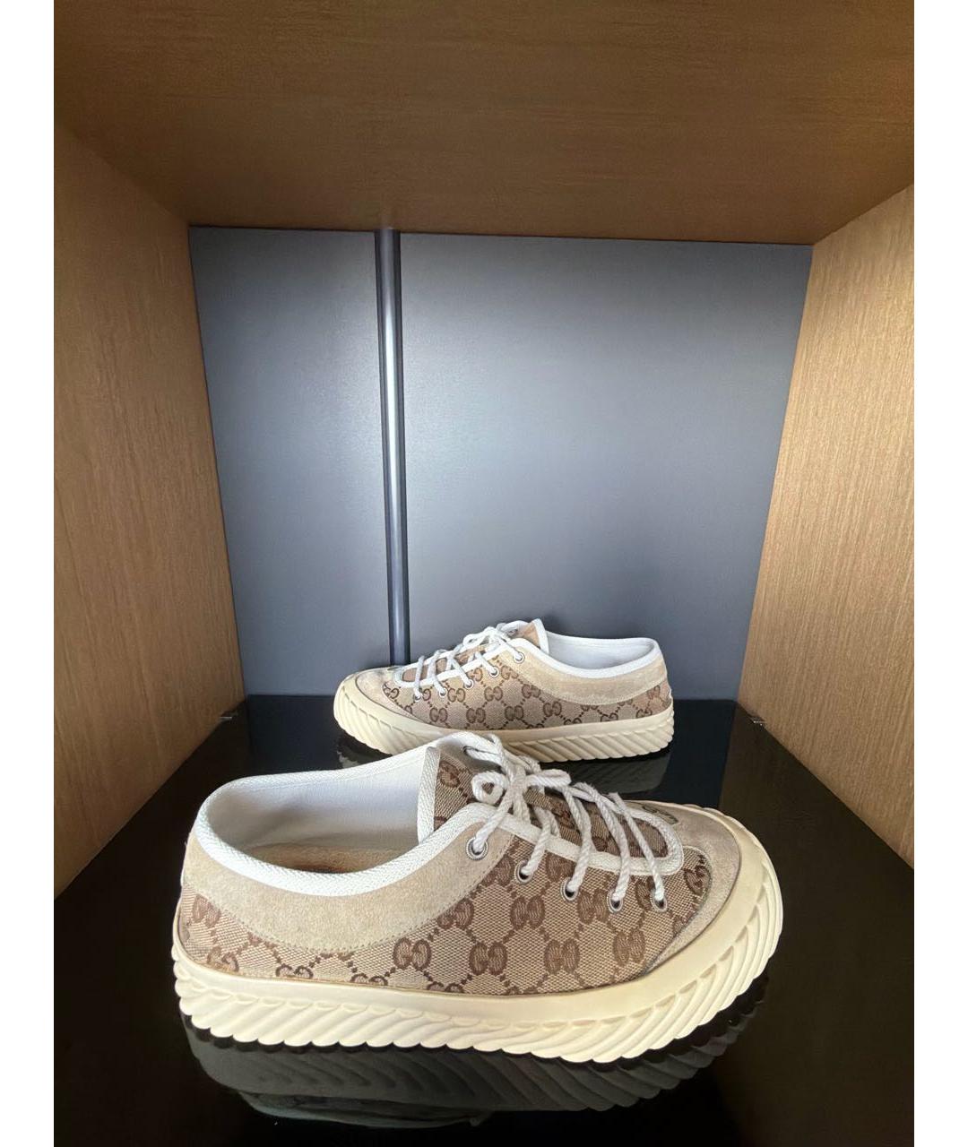 GUCCI Бежевые замшевые низкие кроссовки / кеды, фото 6