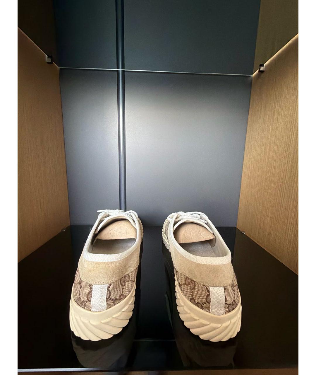 GUCCI Бежевые замшевые низкие кроссовки / кеды, фото 4