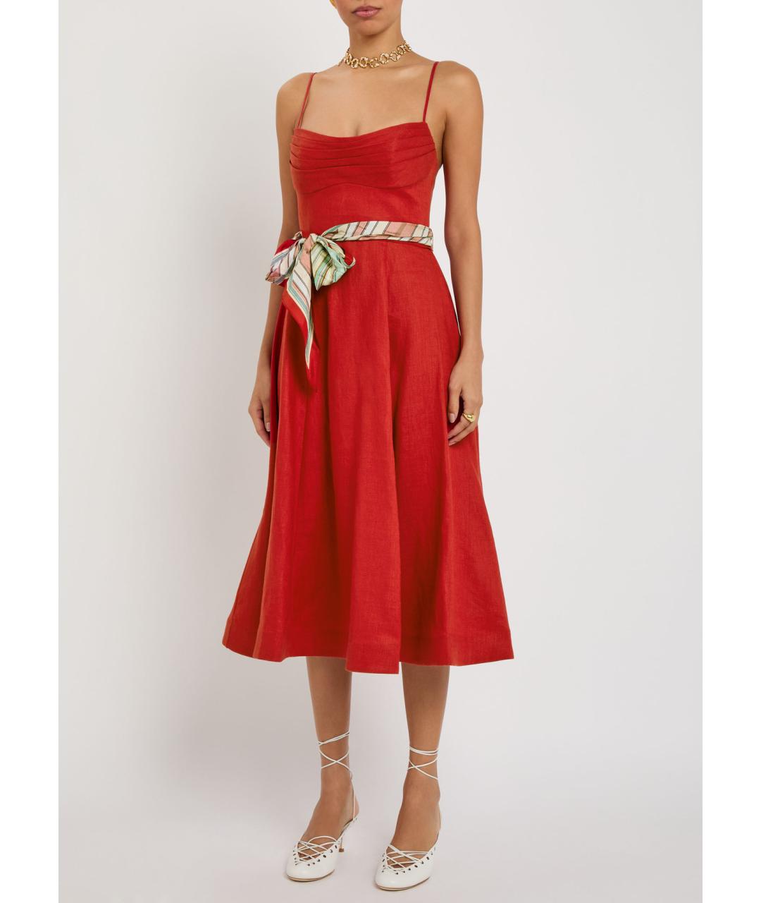 ZIMMERMANN Красное льняное коктейльное платье, фото 5