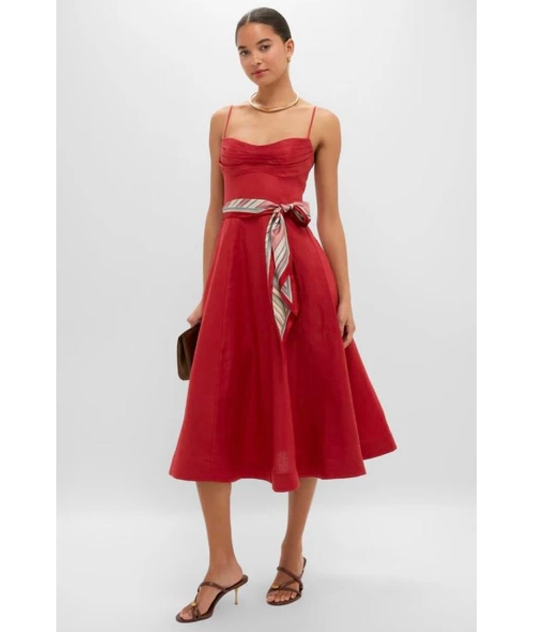 ZIMMERMANN Красное льняное коктейльное платье, фото 7