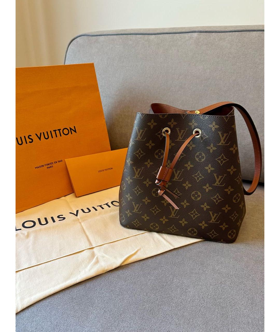 LOUIS VUITTON Коричневая кожаная сумка тоут, фото 2