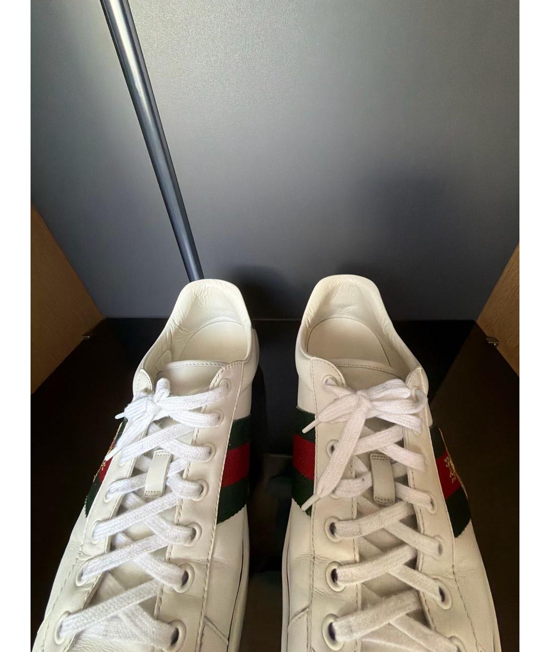 GUCCI Белые кожаные низкие кроссовки / кеды, фото 8