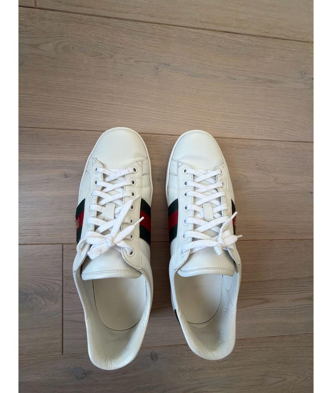 GUCCI Белые кожаные низкие кроссовки / кеды, фото 3