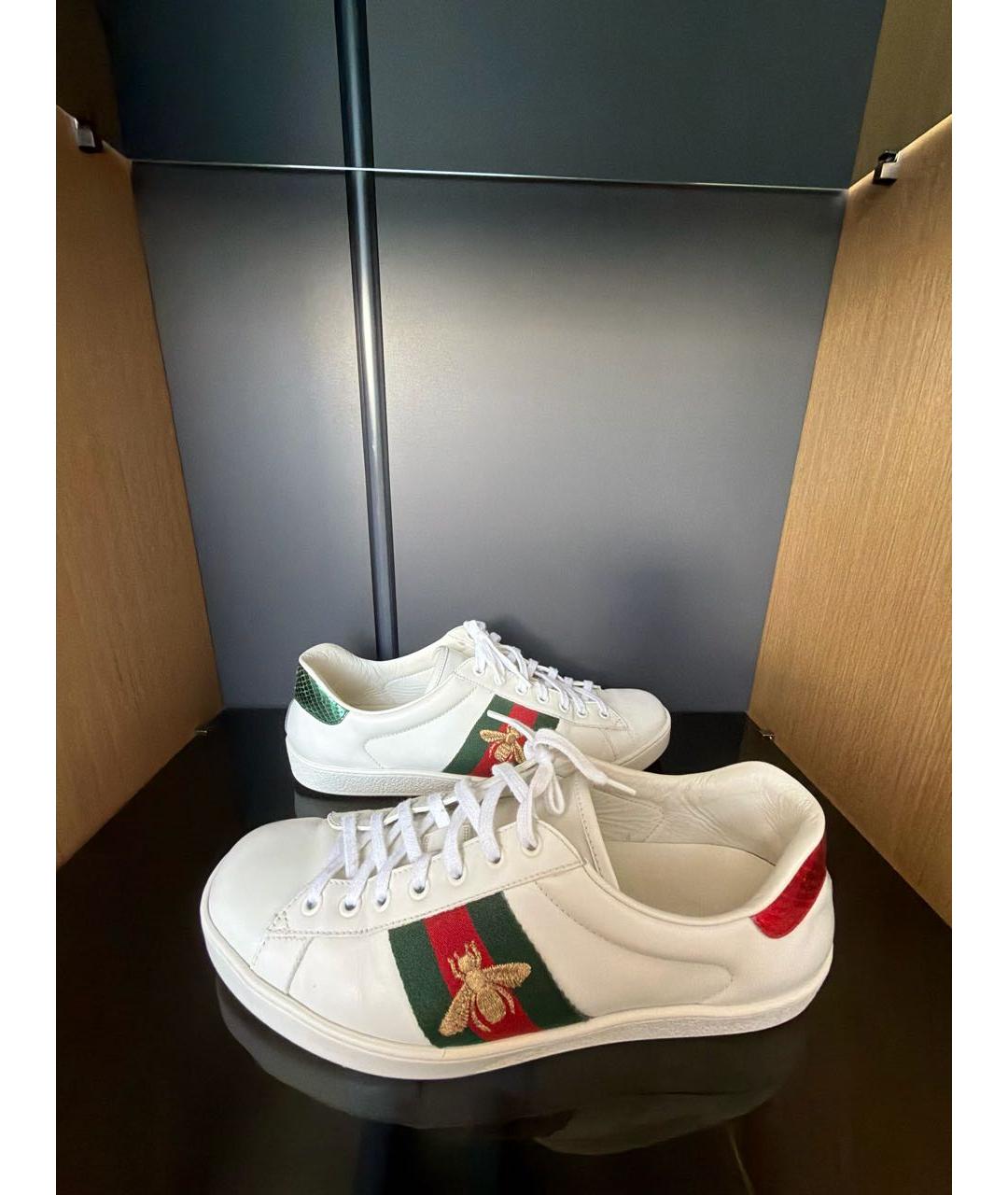 GUCCI Белые кожаные низкие кроссовки / кеды, фото 6