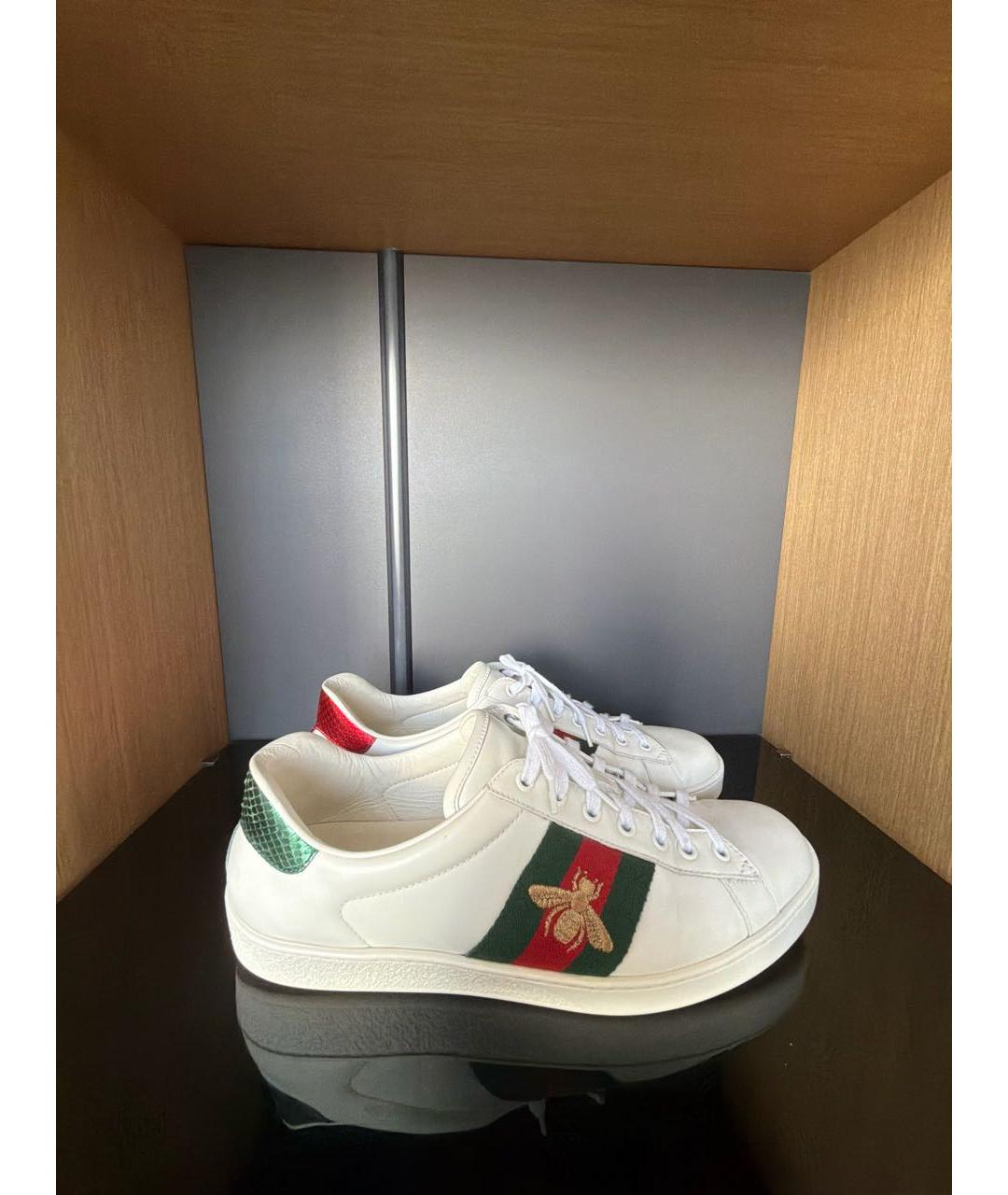GUCCI Белые кожаные низкие кроссовки / кеды, фото 9