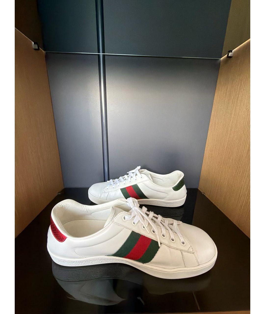 GUCCI Белые кожаные низкие кроссовки / кеды, фото 5