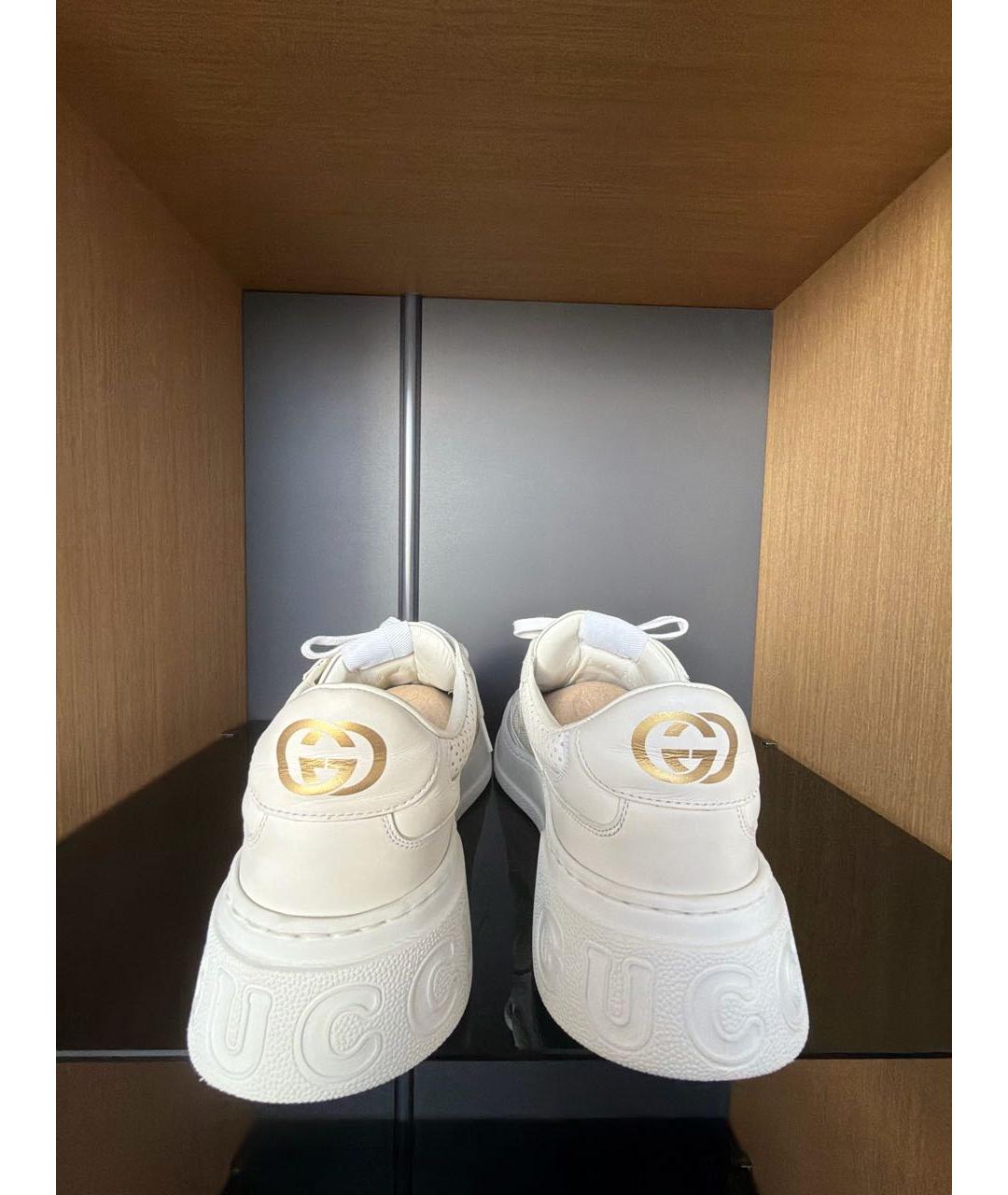 GUCCI Белые кожаные низкие кроссовки / кеды, фото 4