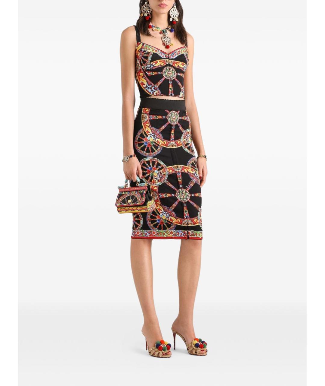 DOLCE&GABBANA Мульти шелковая юбка миди, фото 2