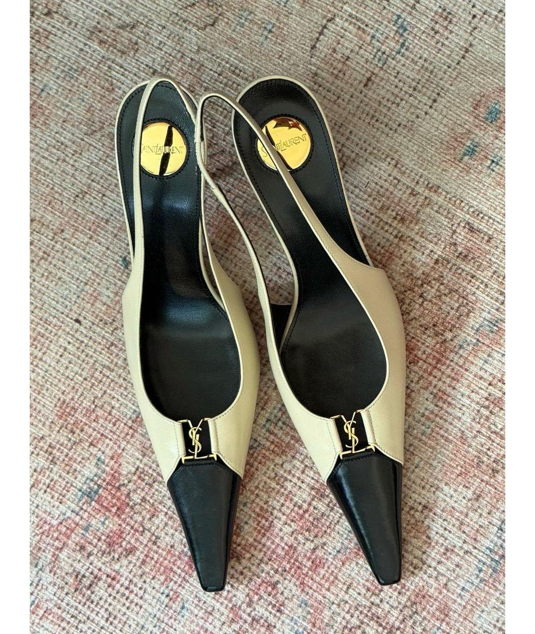 SAINT LAURENT Бежевые кожаные туфли, фото 2
