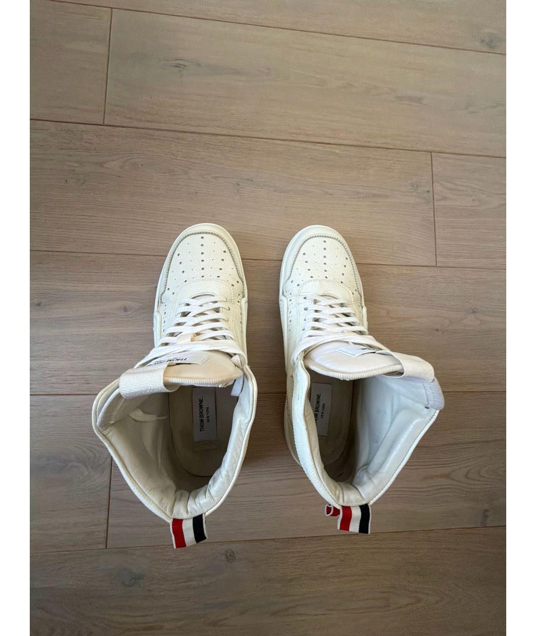 THOM BROWNE Белые кожаные высокие кроссовки / кеды, фото 3