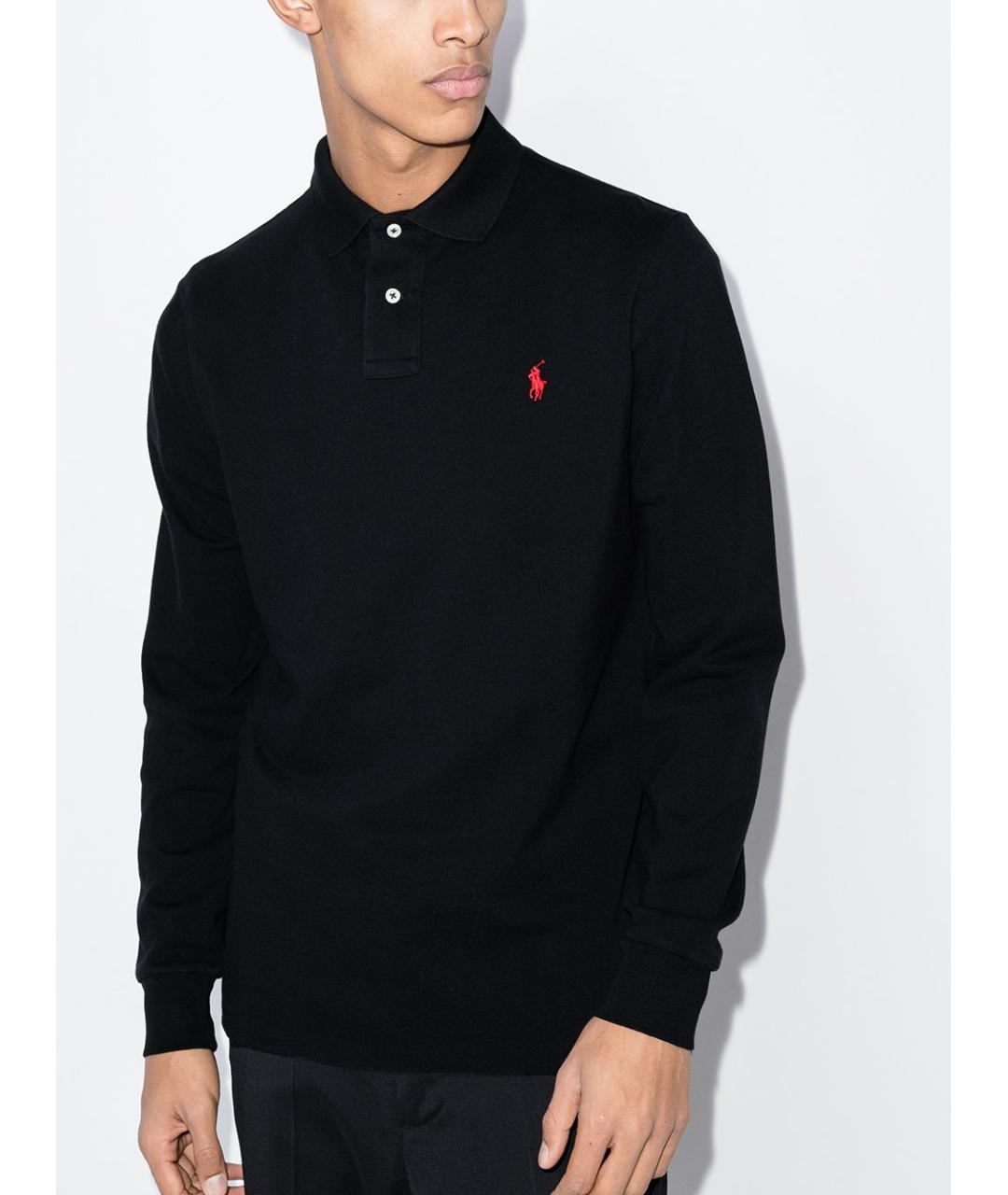POLO RALPH LAUREN Черное хлопковое поло с длинным рукавом, фото 3