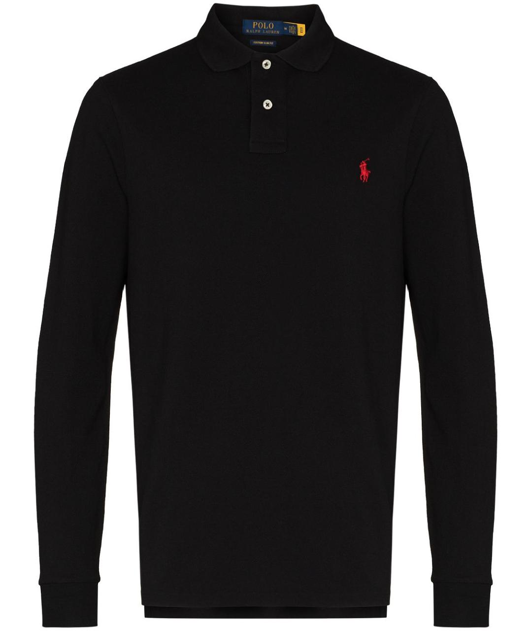 POLO RALPH LAUREN Черное хлопковое поло с длинным рукавом, фото 1