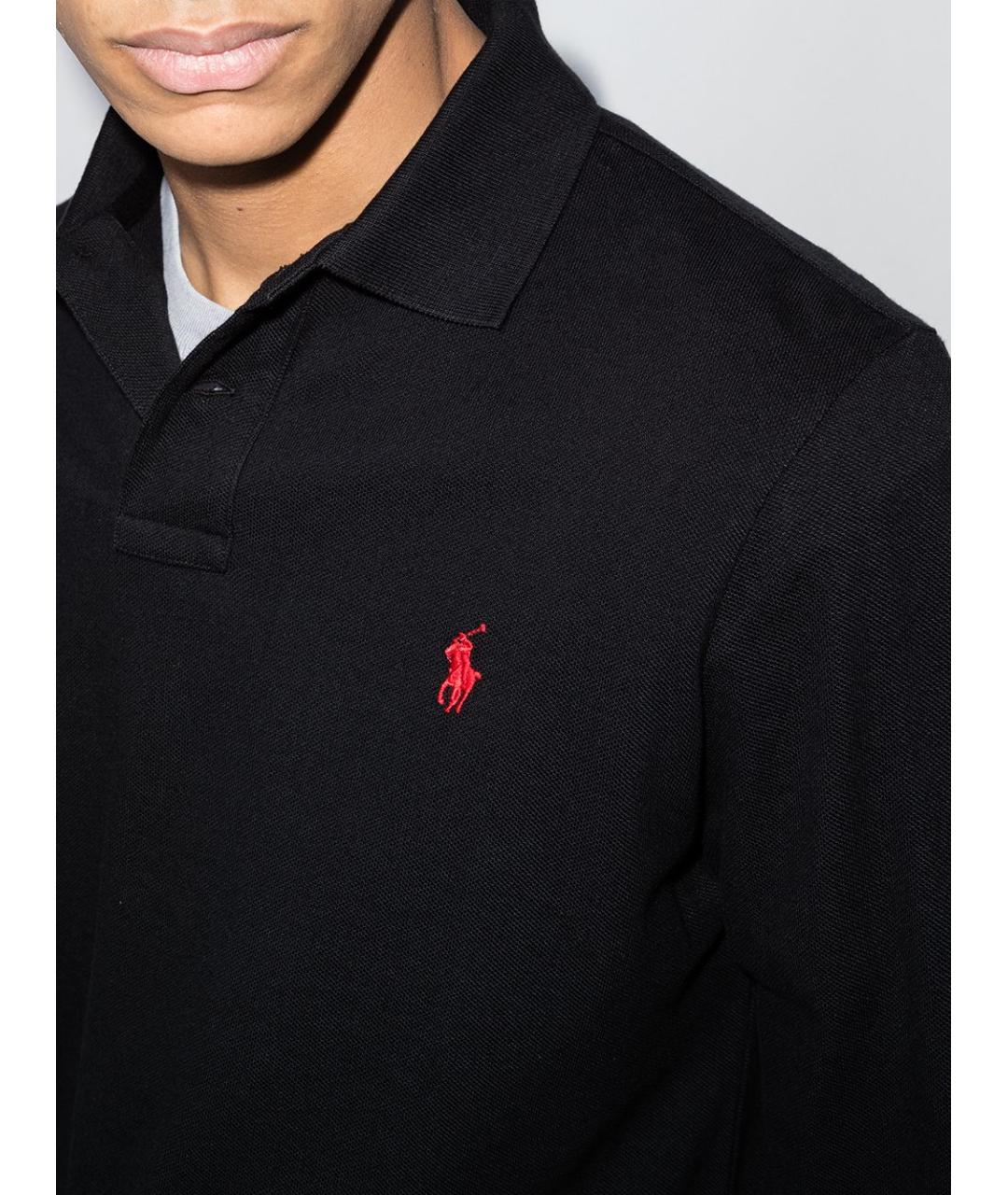 POLO RALPH LAUREN Черное хлопковое поло с длинным рукавом, фото 4