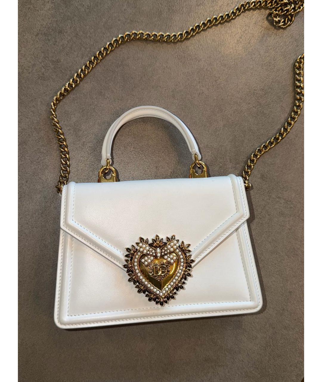 DOLCE&GABBANA Белая кожаная сумка с короткими ручками, фото 9