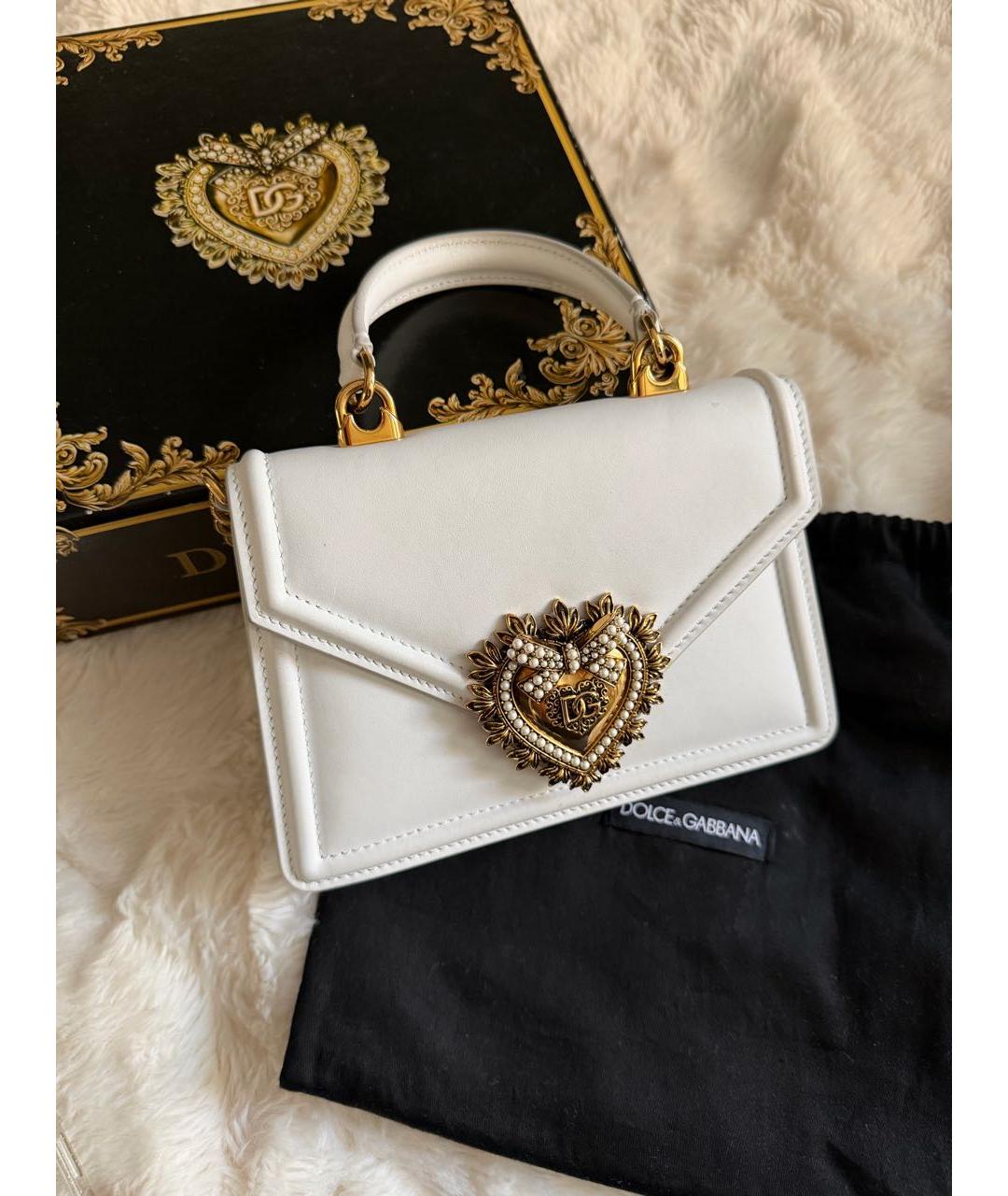 DOLCE&GABBANA Белая кожаная сумка с короткими ручками, фото 5