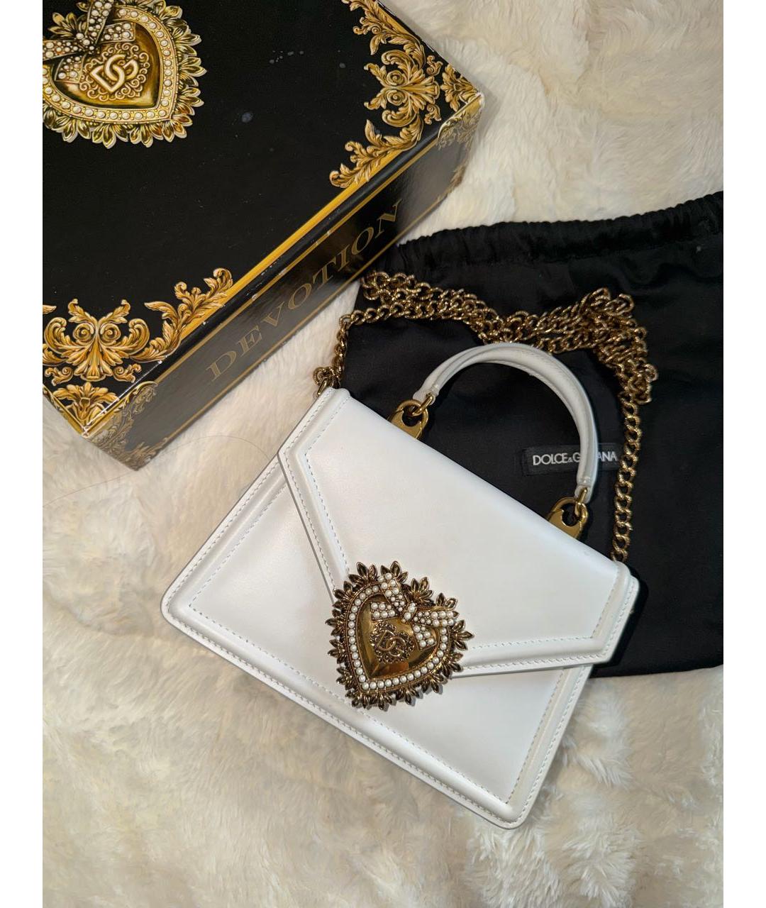 DOLCE&GABBANA Белая кожаная сумка с короткими ручками, фото 6