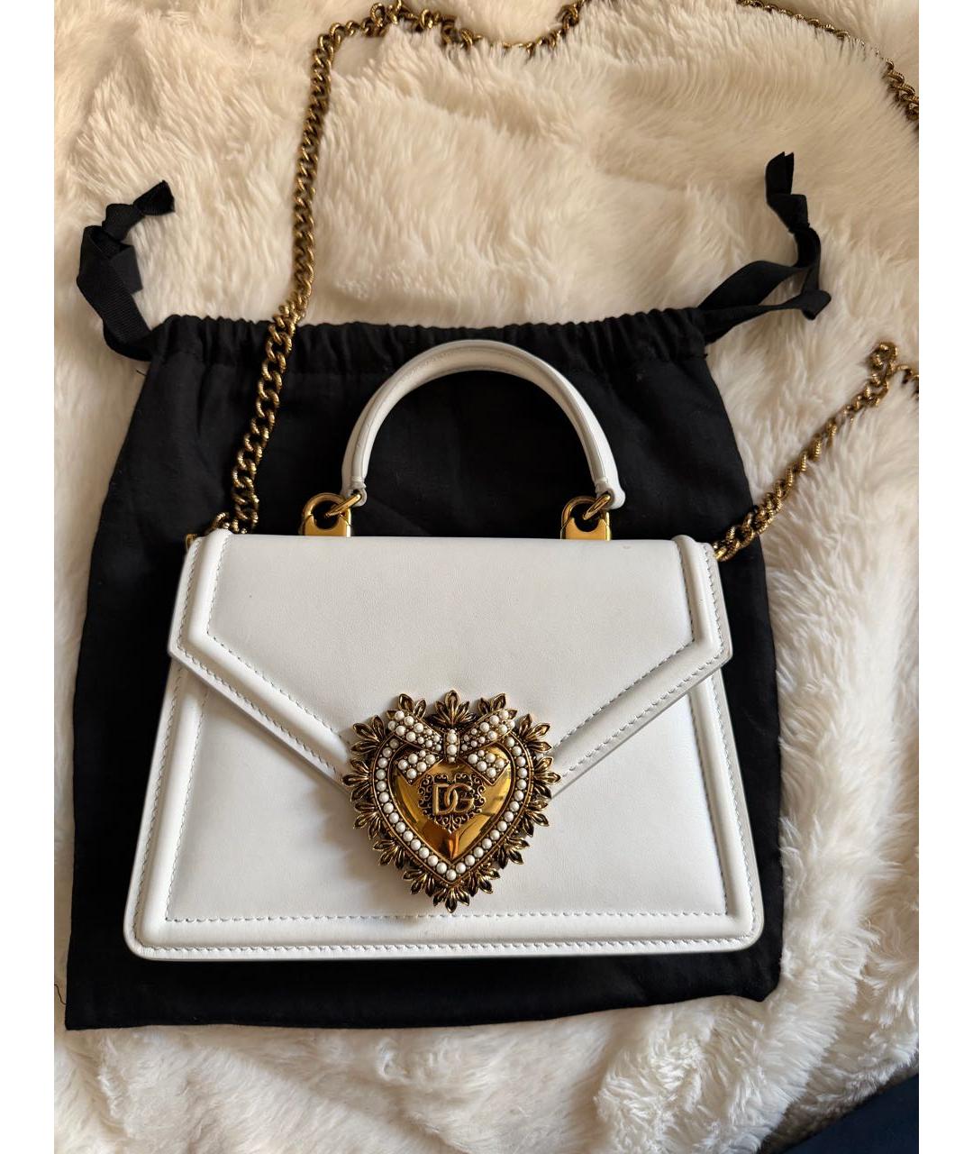DOLCE&GABBANA Белая кожаная сумка с короткими ручками, фото 8