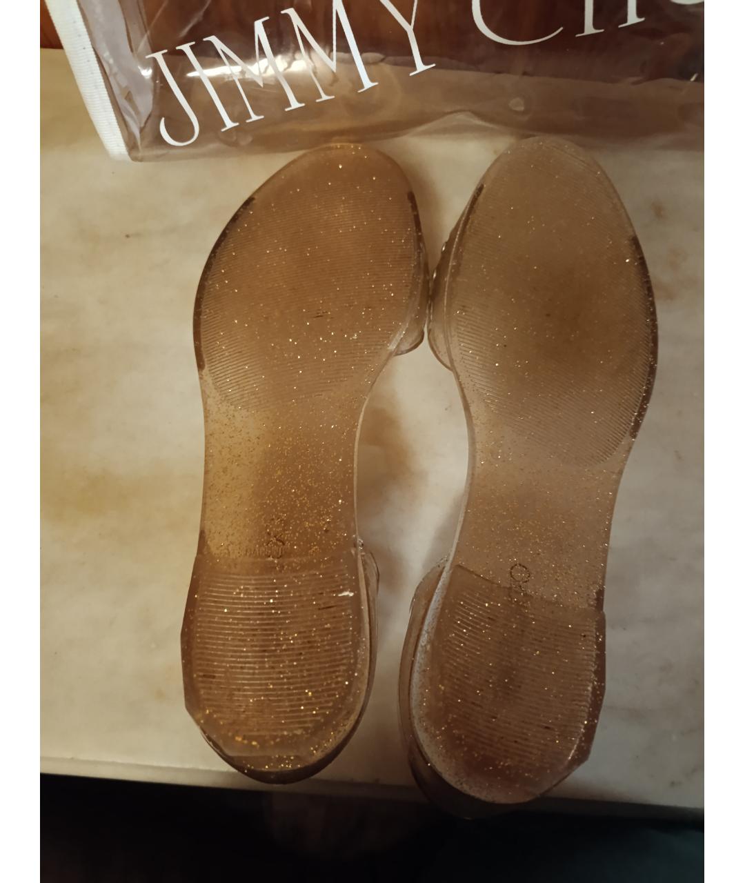 JIMMY CHOO Золотые синтетические босоножки, фото 5