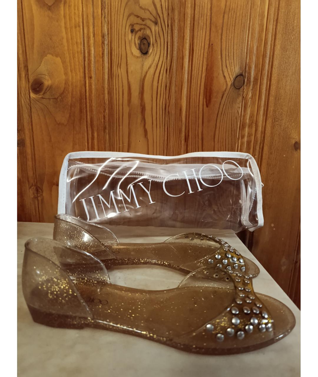 JIMMY CHOO Золотые синтетические босоножки, фото 6