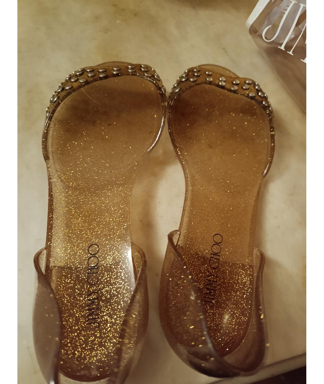 JIMMY CHOO Золотые синтетические босоножки, фото 3