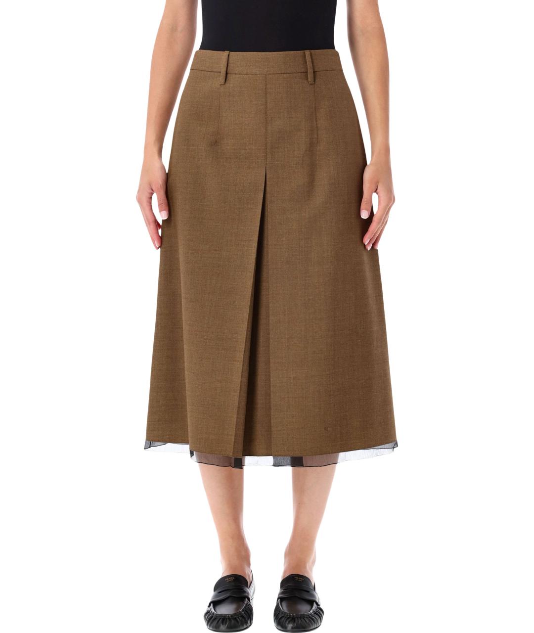 PRADA Коричневая шерстяная юбка миди, фото 1