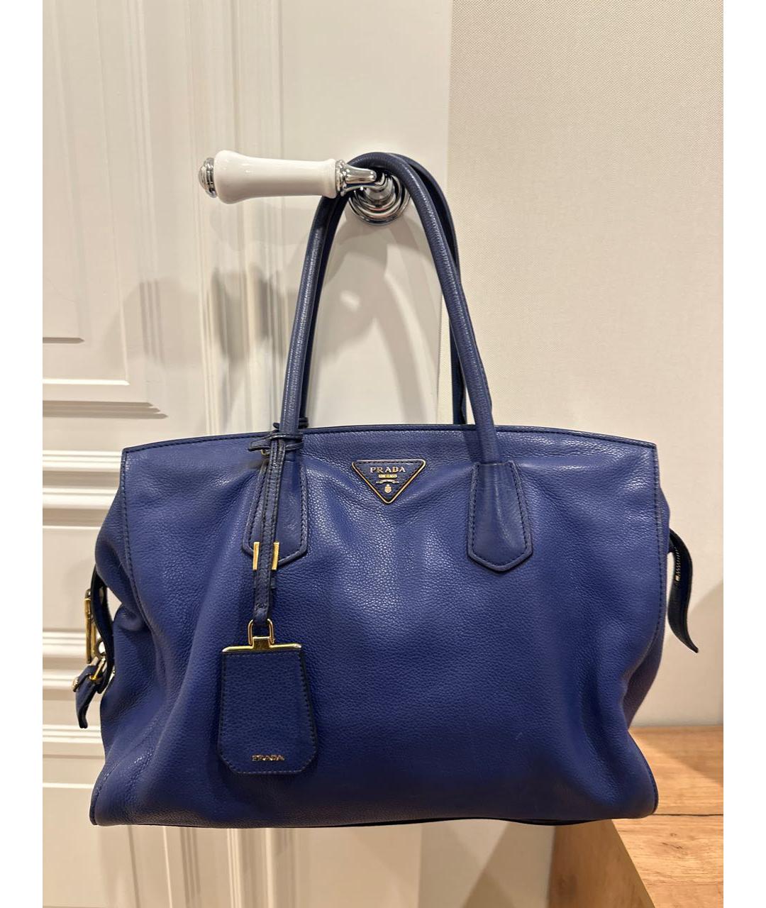 PRADA Синяя кожаная сумка тоут, фото 9