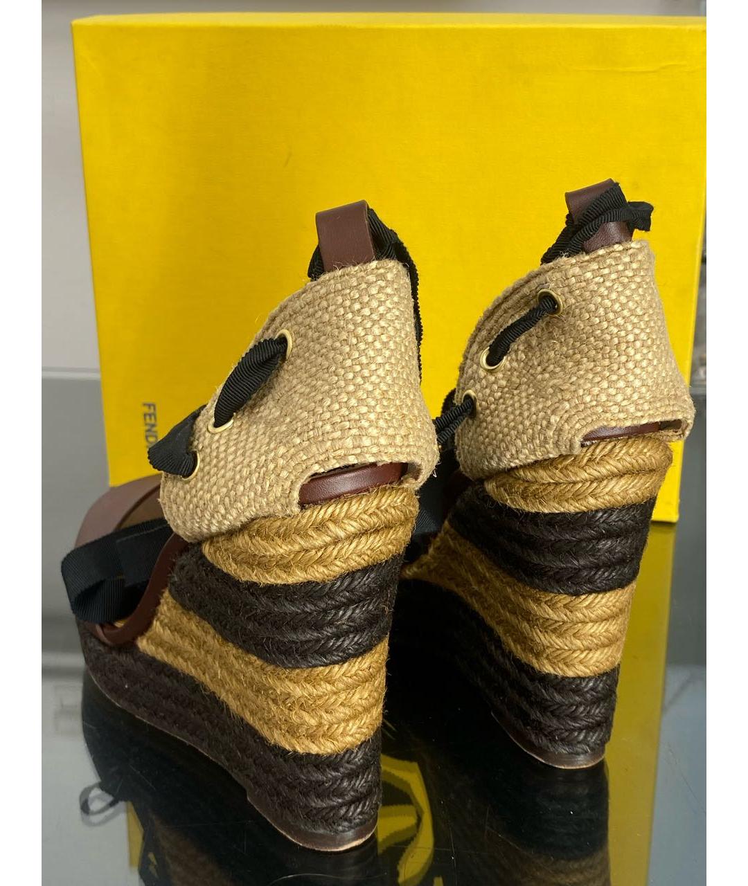 FENDI Коричневые кожаные босоножки, фото 4