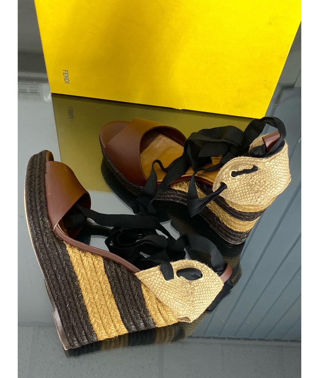 FENDI Коричневые кожаные босоножки, фото 3