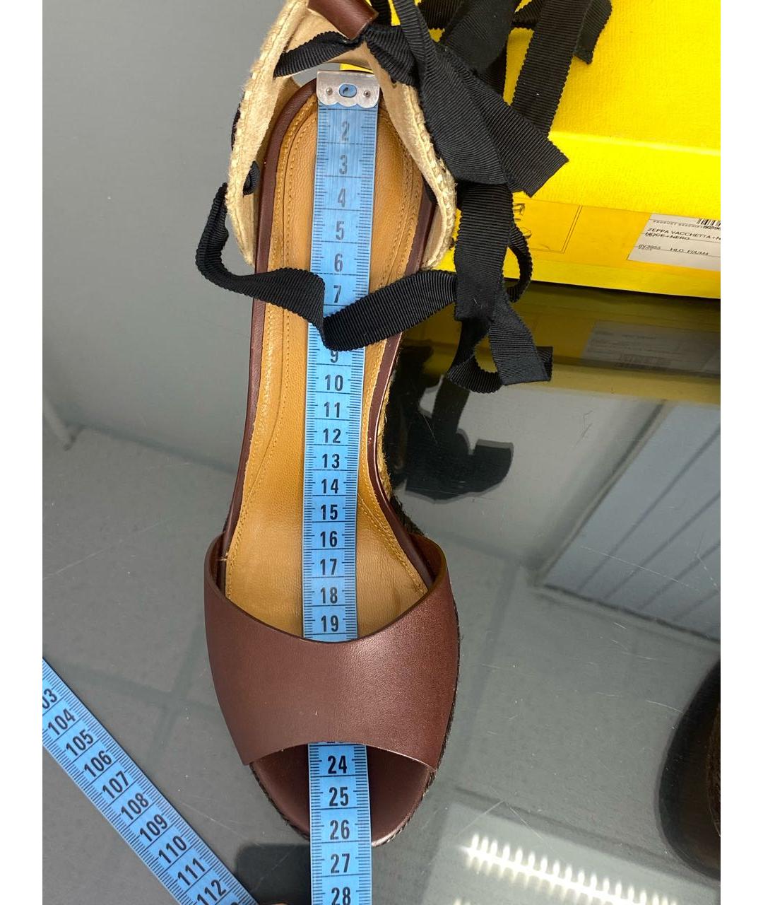 FENDI Коричневые кожаные босоножки, фото 8
