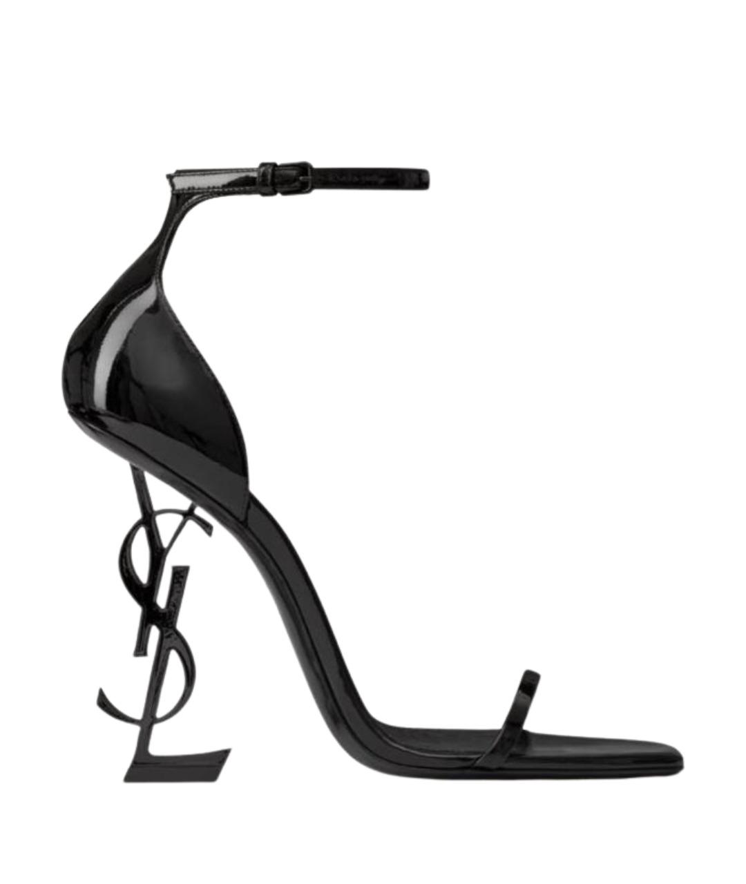SAINT LAURENT Черные босоножки из лакированной кожи, фото 1