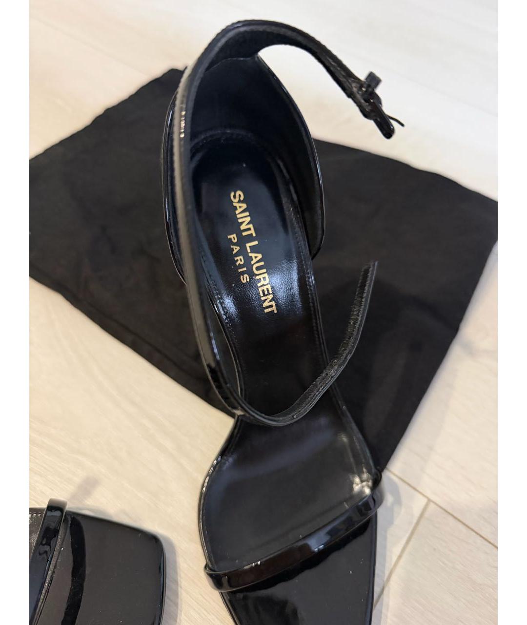 SAINT LAURENT Черные босоножки из лакированной кожи, фото 3