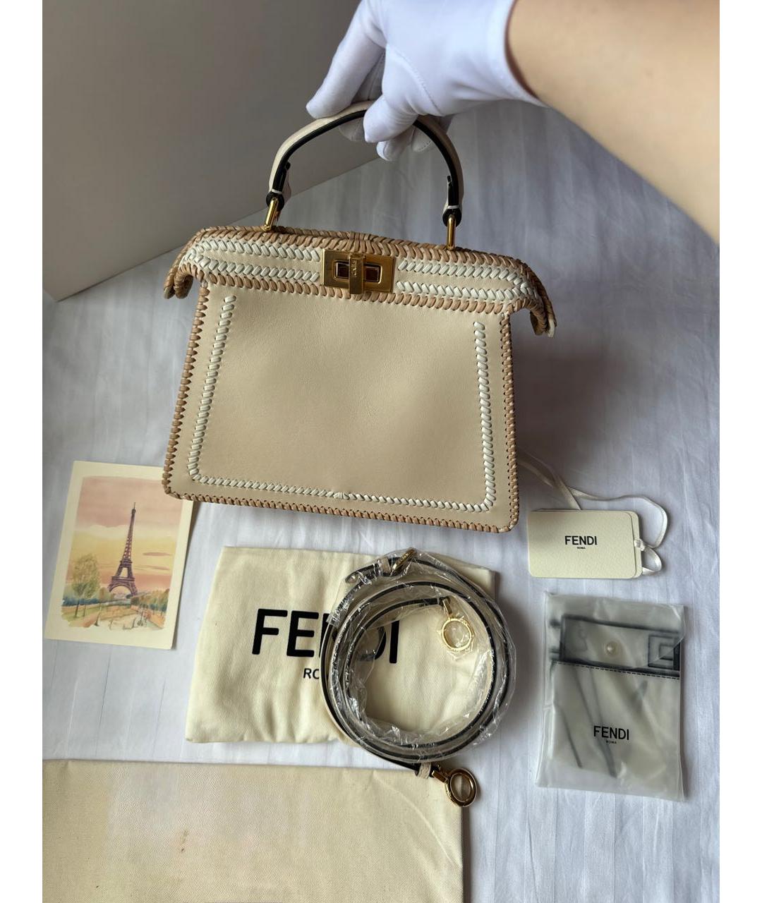 FENDI Бежевая кожаная сумка тоут, фото 2