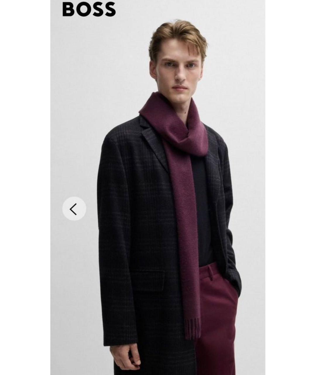 HUGO BOSS Бордовый шерстяной шарф, фото 3